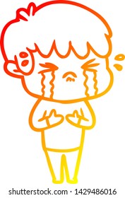 dibujo de línea de gradiente cálido de un niño de caricatura llorando
