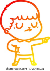 warm gradient line drawing of a cartoon grumpy boy