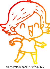warm gradient line drawing of a cartoon laughing woman pointing