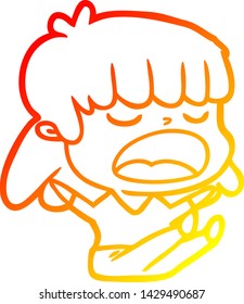 warm gradient line drawing of a cartoon woman talking loudly
