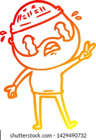 warm gradient line drawing of a cartoon bearded man crying