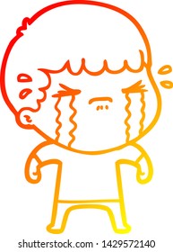 dibujo de línea de degradado cálido de un hombre de dibujos animados llorando