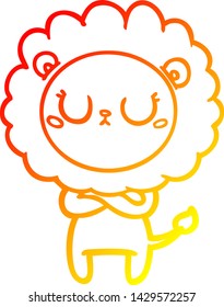dibujo de línea de gradiente cálido de un león de dibujos animados