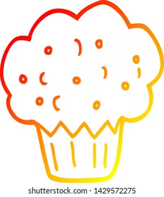 dibujo de línea de degradado cálido de un muffin de dibujos animados