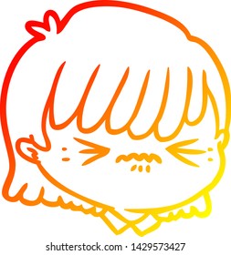 warm gradient line drawing of a cartoon female face