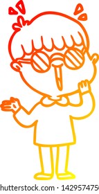 warm gradient line drawing of a cartoon boy realizing something amazing