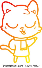 warm gradient line drawing of a cartoon cat