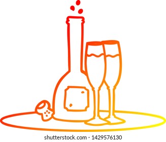 warm gradient line drawing of a cartoon champagne on tray