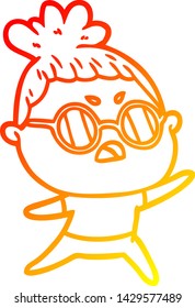 warm gradient line drawing of a cartoon annoyed woman