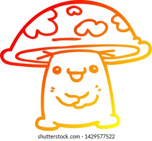 warm gradient line drawing of a cartoon mushroom character