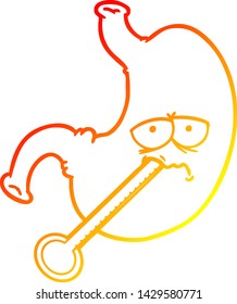 warme Farbverlauf-Linie Zeichnung einer Cartoon Magenverstimmung