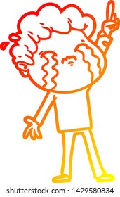 warm gradient line drawing of a cartoon man crying