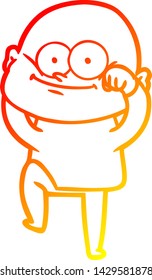 warm gradient line drawing of a cartoon bald man staring