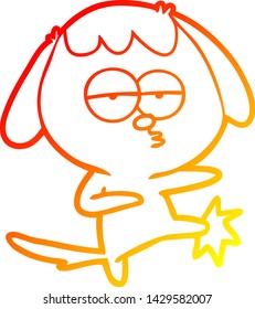 warm gradient line drawing of a cartoon bored dog kicking leg