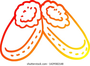 warm gradient line drawing of a cartoon comfy slippers