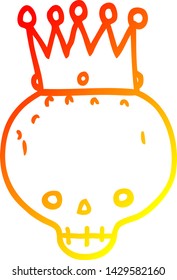 warm gradient line drawing of a cartoon skull with crown