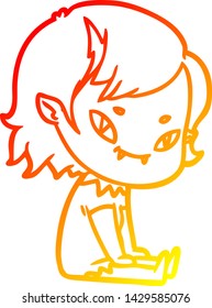 warm gradient line drawing of a cartoon friendly vampire girl sat down