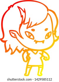 dibujo de línea de gradiente cálido de una chica vampiro amigable de caricatura