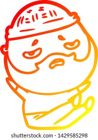 warm gradient line drawing of a cartoon worried man with beard