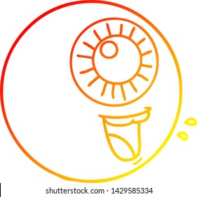 dibujo de línea de gradiente cálido de un globo ocular de dibujos animados riéndose
