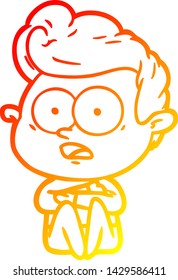 warm gradient line drawing of a cartoon staring man