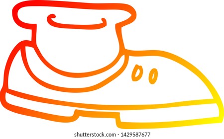 dibujo de línea de degradado cálido de una zapata de dibujos animados con calcetín