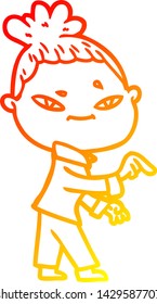 warm gradient line drawing of a cartoon woman