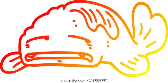 warm gradient line drawing of a cartoon sad old fish