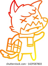dibujo de línea de degradado cálido de un zorro muerto de dibujos animados