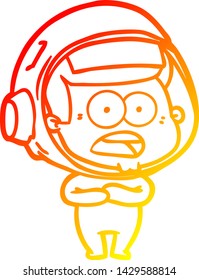 dibujo de línea de degradado cálido de una caricatura astronauta sorprendido