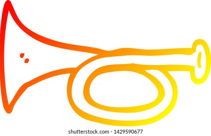 warm gradient line drawing of a cartoon metal trumpet