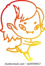 warm gradient line drawing of a cartoon friendly vampire girl running