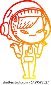 warm gradient line drawing of a cartoon astronaut woman
