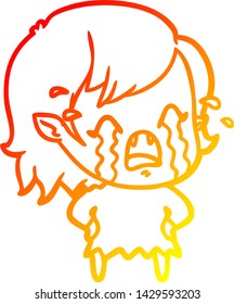 dibujo de línea de gradiente cálido de una niña vampiro que llora una caricatura