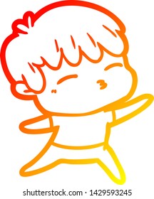 warm gradient line drawing of a cartoon curious boy