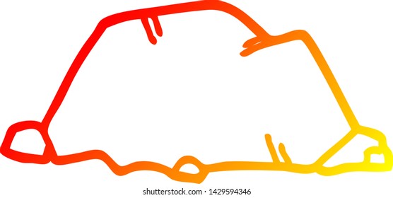 dibujo de línea de degradado cálido de una roca de dibujos animados