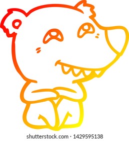 dibujo de línea de gradiente cálido de un oso polar de dibujos animados que muestra dientes