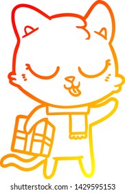 dibujo de línea de degradado cálido de un gato de dibujos animados