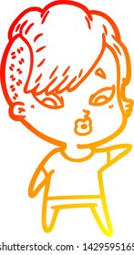 warm gradient line drawing of a cartoon surprised girl