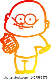warm gradient line drawing of a cartoon bald man staring