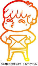 dibujo de línea de gradiente cálido de un hombre curioso de dibujos animados