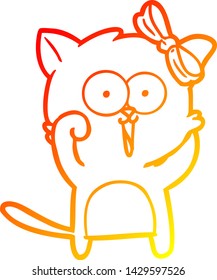 dibujo de línea de degradado cálido de un gato de dibujos animados
