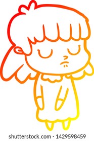 warm gradient line drawing of a cartoon indifferent woman