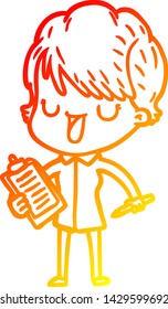 warm gradient line drawing of a cartoon woman talking
