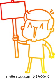 dibujo de línea de degradado cálido de un hombre emocionado por la caricatura
