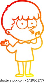 dibujo de línea de gradiente cálido de un niño curioso de dibujos animados