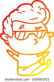 dibujo de línea de degradado cálido de un tipo genial de caricatura