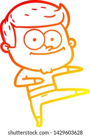 dibujo de línea de degradado cálido de un hombre feliz de dibujos animados bailando