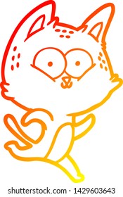 warm gradient line drawing of a cartoon cat running