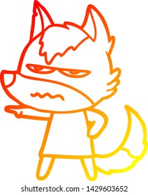 warm gradient line drawing of a cartoon annoyed wolf